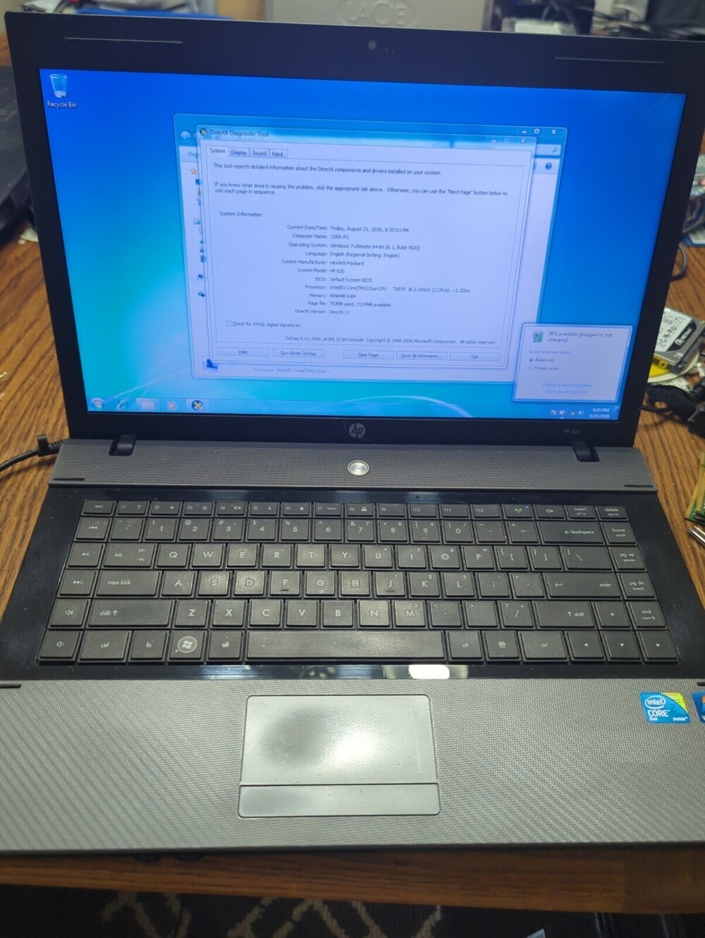 HP 620 Laptop C2d - 4gb Ram-120gb SSD - Wi-Fi - Dvd-rw - Webcam Win 7